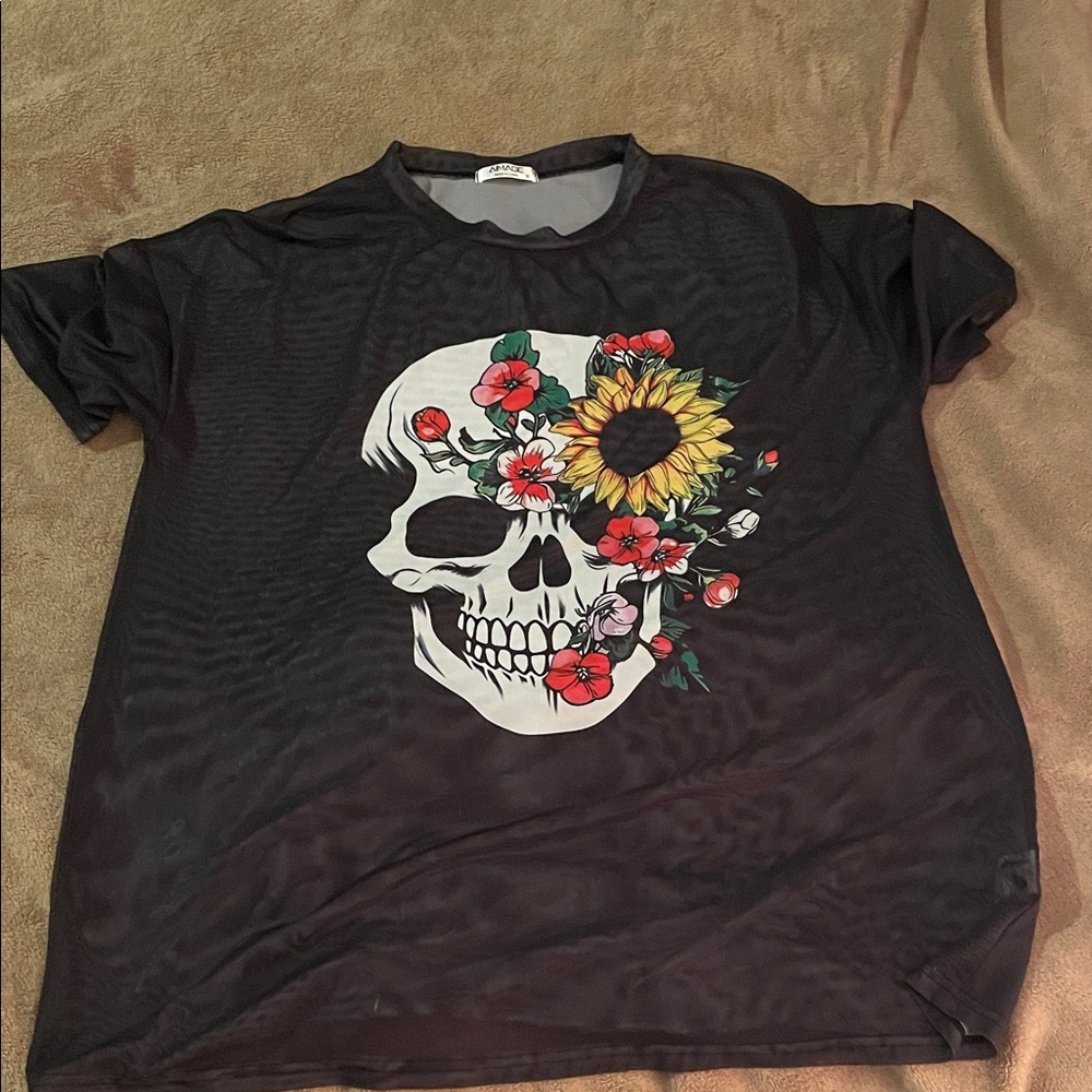 Floral Skull Black Swim Coverup